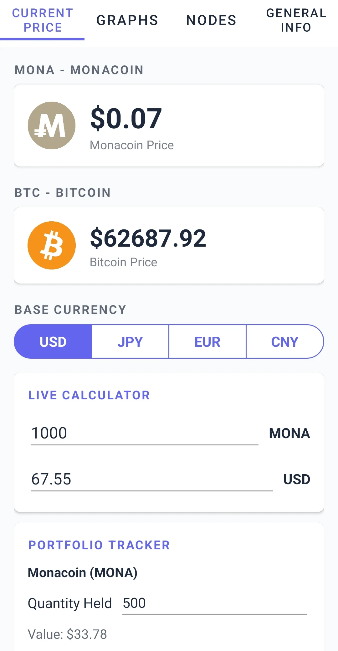 Monacoin Information App screenshot